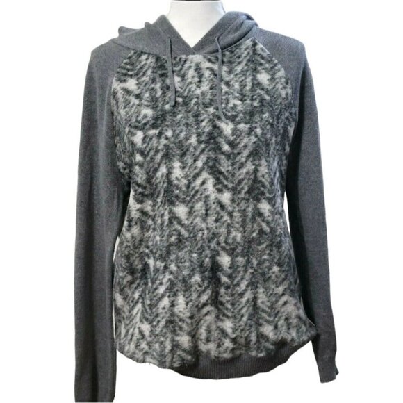 Calvin Klein Hooded Sweater Raglan Sleeve Comfort Casual Gray & White Sz Lg - Picture 3 of 8